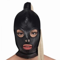 STRICT PONYTAIL Bondage Maske in Schwarz mit blondem Pferdeschwanz