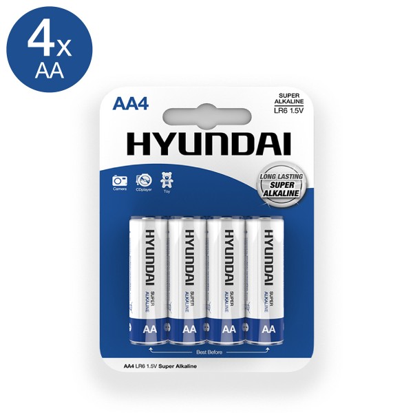  Hyundai 4 Stück AA LR6 Super Alkaline Batterien 1.5V Verpackung