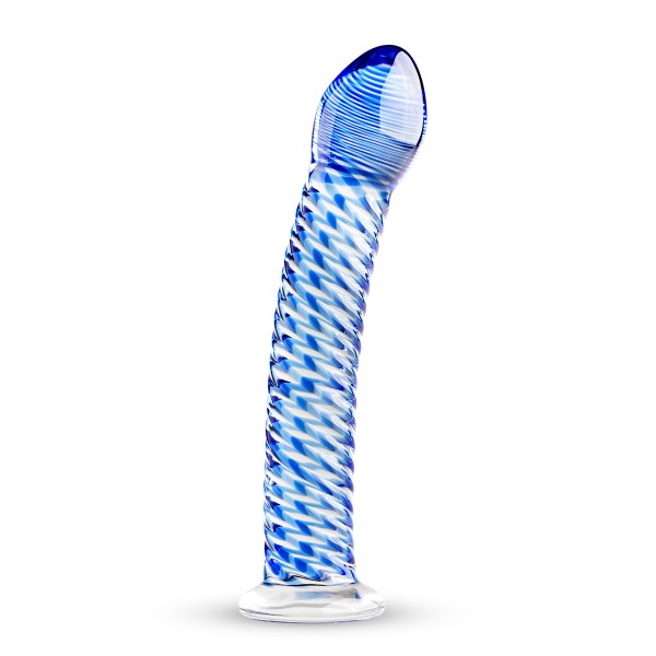 Gildo No 05 GlasDildo mit blauen Spiral-Rippen